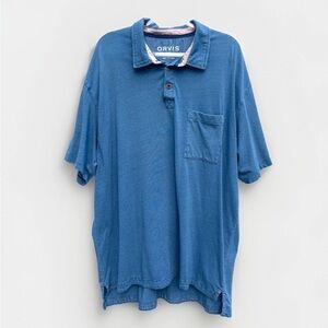 Orvis Polo Shirt Men’s XXL Blue Short Sleeve 100% Cotton Pullover T Shirt Casual